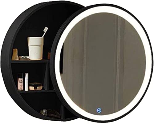 GHHDPDMJ Runder LED-Spiegelschrank aus Holz mit Antibeschlaglicht für den an der Wand montierten Kosmetikspiegel aus Massivholz im Badezimmer von GHHDPDMJ