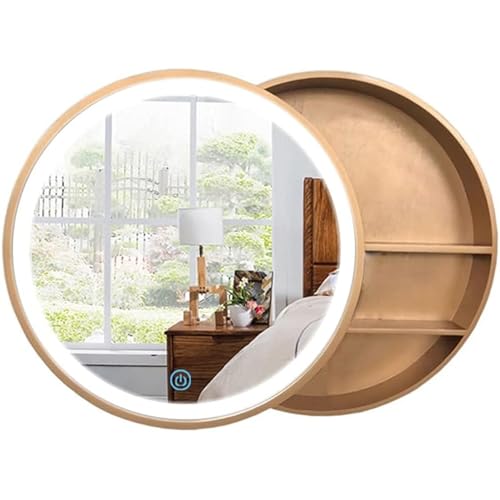 GHHDPDMJ Runder Spiegelschrank, Badezimmerspiegelschrank, intelligentes Touch-Button-Dreifarbenlicht, LED-Medizinschrank zur Wandmontage mit Ablage und geräuschlosen Scharnieren für Badezimmer-Duschr von GHHDPDMJ