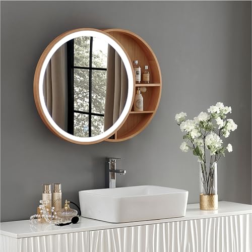 GHHDPDMJ Runder Spiegelschrank, LED-Badezimmerspiegelschrank, Wandregal und geräuschlose Scharniere, runder LED-Badezimmermedizinschrank mit EIN-klick-Multifunktion, Antibeschlag und Dimmen (60/70/80 GHHDPDMJ Runder Spiegelschrank, LED-Badezimmerspiegelschrank, Wandregal und geräuschlose Scharniere, runder LED-Badezimmermedizinschrank mit EIN-klick-Multifunktion, Antibeschlag und Dimmen (60/70/80 von GHHDPDMJ