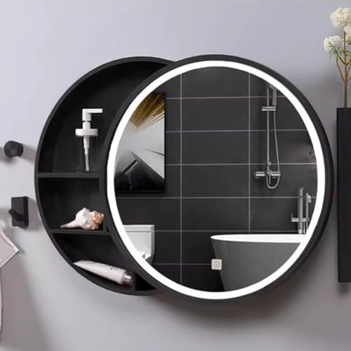 GHHDPDMJ Runder Spiegelschrank, LED-Badezimmerspiegelschrank, Wandregal und geräuschlose Scharniere, runder LED-Badezimmermedizinschrank mit EIN-klick-Multifunktion, Antibeschlag und Dimmen (60/70/80 GHHDPDMJ Runder Spiegelschrank, LED-Badezimmerspiegelschrank, Wandregal und geräuschlose Scharniere, runder LED-Badezimmermedizinschrank mit EIN-klick-Multifunktion, Antibeschlag und Dimmen (60/70/80 von GHHDPDMJ
