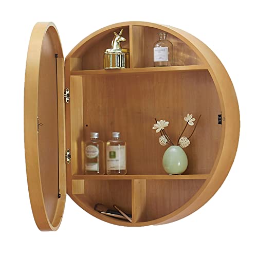 GHHDPDMJ Runder Spiegelschrank Badezimmerspiegelschrank Wand-Kosmetikspiegel mit Ablage Runder Badezimmerschrank mit Spiegel (Farbe: Holzfarbe, Größe: 50 cm) von GHHDPDMJ