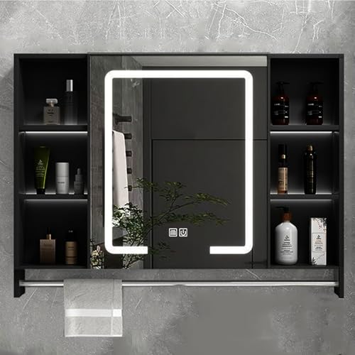 GHHDPDMJ Wandschrank fürs Badezimmer, Wandschrank mit Dimmfunktion und Antibeschlagfunktion, moderner Badezimmerspiegelschrank mit LED-Beleuchtung, Touch-Schalter und Ablage (55/60/75/90 cm) von GHHDPDMJ