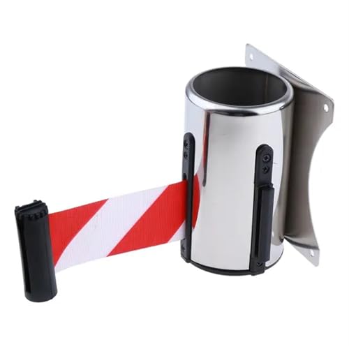 Absperrband Ausziehbar 5M Einziehbarer Warteschlangen-Absperrgurt, Personenleitgurt aus Edelstahl, Abgrenzungsgurt for die Wandmontage(Red White) von GHHZML