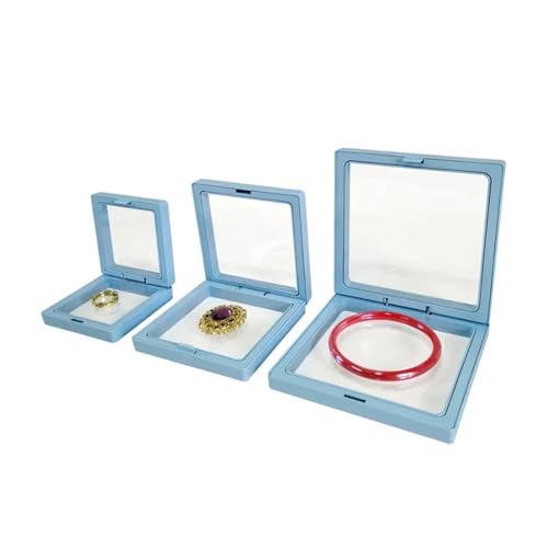 GHHZML Schweberahmen PE Film Box Transparent Suspension Box Elastische Display Regal Kunststoff Schmuck Box 5 Teile/los(Light Blue 5PCS,S 7x7cm) von GHHZML