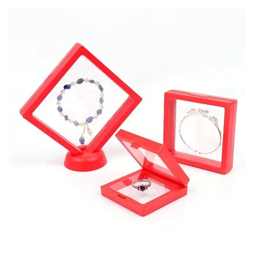 GHHZML Schweberahmen PE Film Box Transparent Suspension Box Elastische Display Regal Kunststoff Schmuck Box 5 Teile/los(Red 5PCS,S 7x7cm) von GHHZML