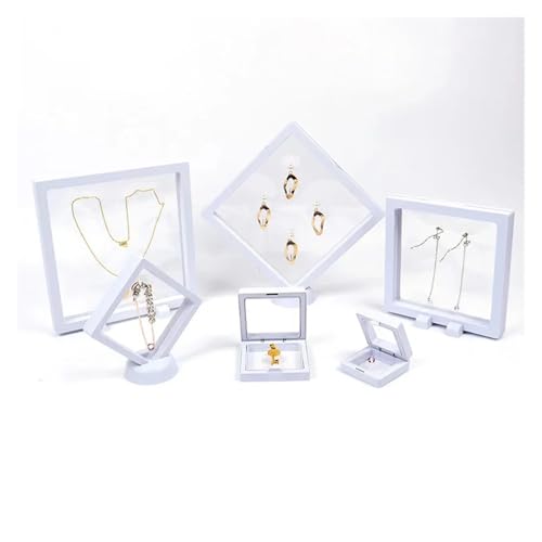 GHHZML Schweberahmen PE Film Box Transparent Suspension Box Elastische Display Regal Kunststoff Schmuck Box 5 Teile/los(White 5PCS,M 9x9cm) von GHHZML