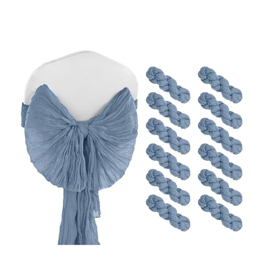 GHHZML Stuhl Deko Hochzeit 12PCS Chair Sashes Rustic Chair Decorative Bows Designed Chair Cover for Wedding Banquet Party Aisle Home Decoration(12PCS Dusty Blue) von GHHZML