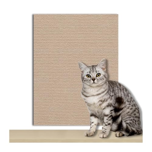 Kratzmatte Katze Katzenkratzbrett Sofaschutz Katzenkratzbrett Brettschutz Zuschneidbarer Selbstklebender Teppich DIY Katzenkratzmatte(Khaki,60x60CM) von GHHZML