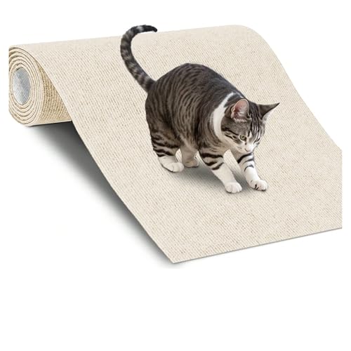 Kratzmatte Katze Mehrzweck-zuschneidbare Selbstklebende Katzenteppichmatte DIY Kratzbaum Möbel Bodenmatte Sofa Schutzpolster(White,30X100cm) von GHHZML