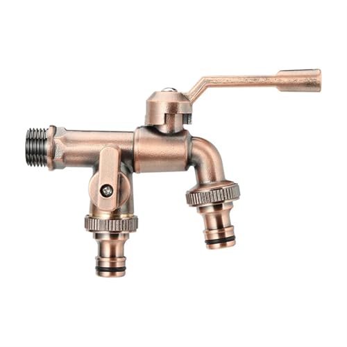 Kugelhahn 1PC Messing 7 Farben Bronze Antike Outdoor Dual Outlet Wasserhahn Waschmaschine Out Garten Balkon Frost Schutz Tap(Red bronze 1-2) von GHHZML