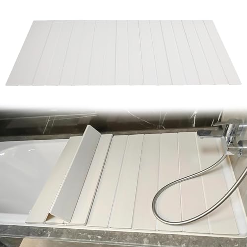 Badewanne Abdeckung, Anti-Staub Faltbare PVC Platte Faltbarer Badewannenabdeckung, Weiß wasserdichte Badewanne Isolierung Abdeckung Badewannenablage für Badezimmer SPA (170 x 80 x 0.65cm) von GHIBFBT