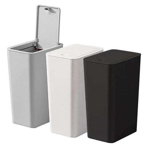 GHIBFBT 3er Set Kleiner Mülleimer, 10L Mülleimer mit Pop-Up-Deckel, Moderner Abfalleimer Papierkorb Trash Bin für Schlafzimmer, Wohnzimmer, Küche, WC, Büro (Weiß/Grau/Schwarz) von GHIBFBT