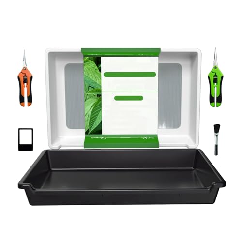 GHIBFBT Trimmschale mit Trockensieb Set, 33x50cm Trim-Bin für Pollen und Kräuter mit 150 Mikron Sieb, 2 Trimmscheren und Bürste (Weiß) von GHIBFBT