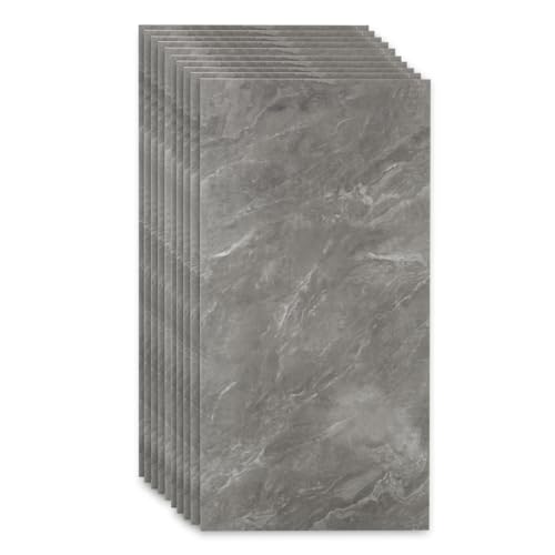 Selbstklebend Wasserdichte Fliesenaufkleber, 60cm x 30cm PVC Bodenbelag, 10 Stück Marmoreffekt 3D Fliesenaufkleber (Grau) von GHIBFBT