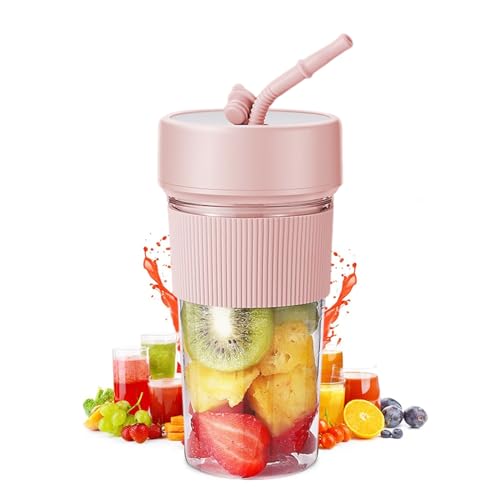 GHIBFBT Tragbarer Mixer für Smoothie Maker, 350ml Smoothie Maker to go Typ-C Tragbarer Persönlicher Mixer BPA-Free, Mini-Mixer mit 6 Klingen für Saft Babynahrung Reisen (Rosa) von GHIBFBT