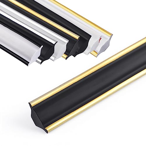 Zierleisten Selbstklebend Selbstklebender Deckenleiste, 5M Deckenleisten PVC Dreieck Zierleiste Flexible & leicht, Sockelleiste Selbstklebend für Wandkanten Fliesenkanten (Schwarz+Gold-klein) von GHIBFBT