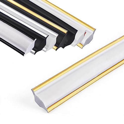Zierleisten Selbstklebend Selbstklebender Deckenleiste, 5M Deckenleisten PVC Dreieck Zierleiste Flexible & leicht, Sockelleiste Selbstklebend für Wandkanten Fliesenkanten (Weiß+Gold-Mittel) von GHIBFBT