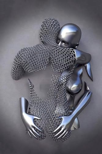 3D Metallfiguren Statue Kunst Liebe Küsse Umarmung Paar Bild Poster Wandkunst Wohnzimmer Wanddekor,Kein Rahmen (Statue -01,20x30cm-1Pcs) von GHJKL