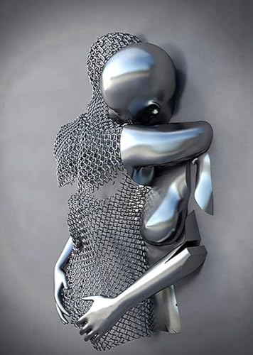 3D Metallfiguren Statue Kunst Liebe Küsse Umarmung Paar Bild Poster Wandkunst Wohnzimmer Wanddekor,Kein Rahmen (Statue -02,50x70cm-1Pcs) von GHJKL