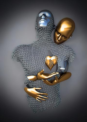 3D Metallfiguren Statue Kunst Liebe Küsse Umarmung Paar Bild Poster Wandkunst Wohnzimmer Wanddekor,Kein Rahmen (Statue -05,80x120cm-1Pcs) von GHJKL