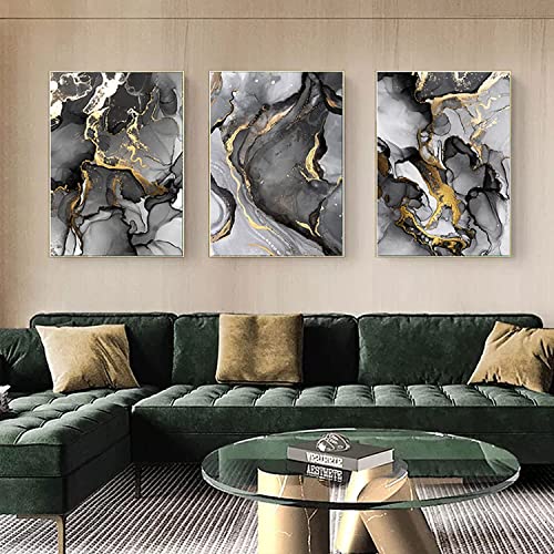 GHJKL Abstraktes Bilder Set, Modern Bilder Leinwand Wohnzimmer Schlafzimmer Schwarz Gold Posters Wandbilder Art Decor - Ohne Rahmen (30X40cmX3pcs) von GHJKL