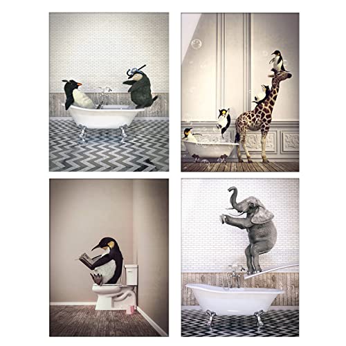 Tier Schwarz Weiß Wand Kunst Drucke, tier in der badewanne Leinwand Bilder Schwarz Weiß Badezimmer Bilder Poster Minimalistische Wohnkultur - Ohne Rahmen (40X60cm*4PCS, Traumbad) von GHJKL