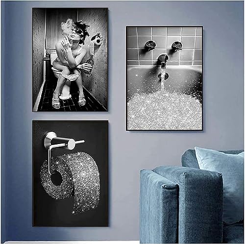 GHJKL Bilder Schwarz Weiß Set, Badezimmer Bilder, Tier In Der Badewanne Bilder Schwarz Weiß Vintage Leinwand Bilder Poster Toilette Badezimmer Wohnkultur - Ohne Rahmen (Traumfrau, 30X40cm)… von GHJKL