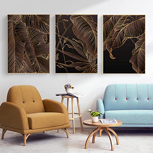 GHJKL Abstraktes Blatt Pflanze Blatt Malerei Tuch Plakat Wanddekoration,Abstraktes mehrfarbiges Blatt Wandkunst Druckset,Rahmenlos (Blatt-1,60x90cm*3) von GHJKL