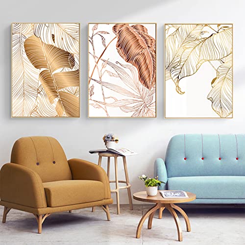 GHJKL Abstraktes Blatt Pflanze Blatt Malerei Tuch Plakat Wanddekoration,Abstraktes mehrfarbiges Blatt Wandkunst Druckset,Rahmenlos (Blatt-3,50x70cm*3) von GHJKL
