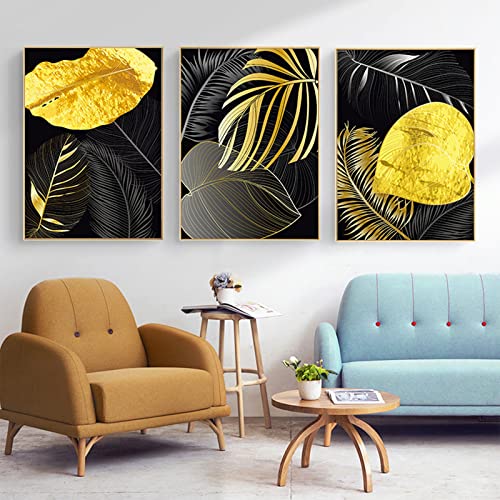 GHJKL Abstraktes Blatt Pflanze Blatt Malerei Tuch Plakat Wanddekoration,Abstraktes mehrfarbiges Blatt Wandkunst Druckset,Rahmenlos (Blatt-6,40x60cm*3) von GHJKL