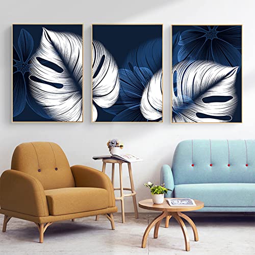 GHJKL Abstraktes Blatt Pflanze Malerei Tuch Plakat Wanddekoration, Mehrfarbiges Wandkunst Druckset, Rahmenlos (Blatt-8, 50x70cm*3) von GHJKL