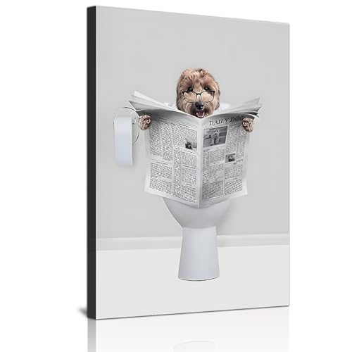GHJKL Bilder Schwarz Weiß Set, Badezimmer Bilder, Tier In Der Badewanne Bilder Schwarz Weiß Vintage Leinwand Bilder Poster Toilette Badezimmer Wohnkultur - Ohne Rahmen (60X90cm*1PCS, Hund)… von GHJKL