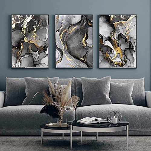 GHJKL Modern Bilder Leinwand Wohnzimmer Schlafzimmer Schwarz Gold Posters Wandbilder Art Decor,Arabische Deko Abstraktes Bilder Set - Kein Rahmen (50x70cm*3) von GHJKL