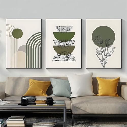 GHJKL Moderne Ästhetik Botanisches Poster, Bohemian Abstract Geometric Wall Art, Rohrkolben Blumen Set, Kein Rahmen (Bild-03, 40x60cm-3Pcs) von GHJKL