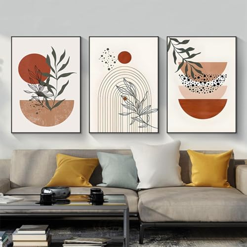 GHJKL Moderne Ästhetik Botanisches Poster, Bohemian Abstract Geometric Poster Wall Art, Rohrkolben Blumen Poster Set,Kein Rahmen (Bild-06,50x70cm-3Pcs) von GHJKL