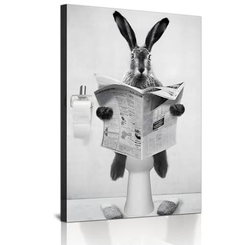 GHJKL Schwarz Weiß Set, Badezimmer Bilder, Tier in Der Badewanne Vintage Leinwand Poster, Toilette Wohnkultur - Ohne Rahmen (50X70cm*1PCS, Kaninchen) von GHJKL