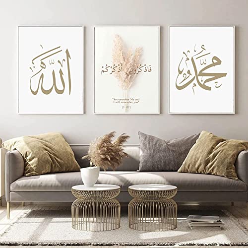 GHJKL Islamische Poster Wandbilder ,Arabische Kalligraphie Leinwand Koran Bilder Poster Islamische Bilder Wohnzimmer Wanddeko Drucke - Kein Rahmen (30x40cm*3)… von GHJKL