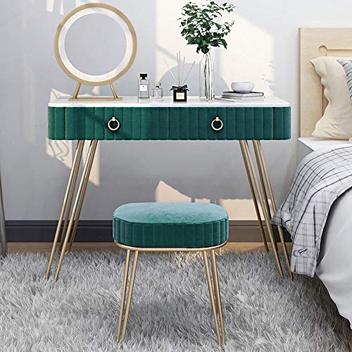 GHJKLZNMRU Schminktisch Set Modern Nordic Iron Schminktisch für Mädchen mit Spiegel Gepolsterter Hocker mit 2 Schubladen für Ihre Frau Tochter Schminktisch und Hocker GHJKLZNMRU Schminktisch Set Modern Nordic Iron Schminktisch für Mädchen mit Spiegel Gepolsterter Hocker mit 2 Schubladen für Ihre Frau Tochter Schminktisch und Hocker von GHJKLZNMRU
