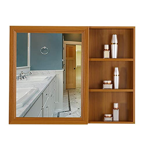 GHJKLZNMRU Spiegelschrank für Badezimmer, runder Spiegel, Schiebetür, Wandmontage, Aufbewahrungsschrank mit 3 Ablagen, Wandmontage, Medizinschrank, 500 mm, Walnussholz, Durchmesser 50 cm von GHJKLZNMRU