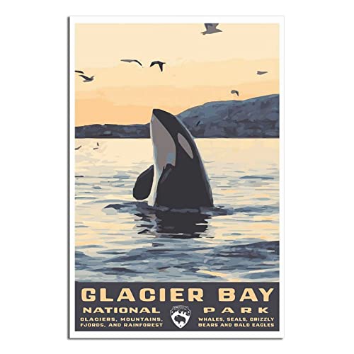 Glacier Bay National Park Vintage Style Reiseposter Alaska USA Killer Whale Orca Art Poster Modern Büro Familie Schlafzimmer Wanddekor Poster Geschenk von GHJKY
