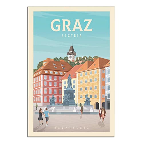Graz Austria Vintage Reiseposter Hauptplatz Modern Büro Familie Schlafzimmer Wanddekor Poster Geschenk von GHJKY