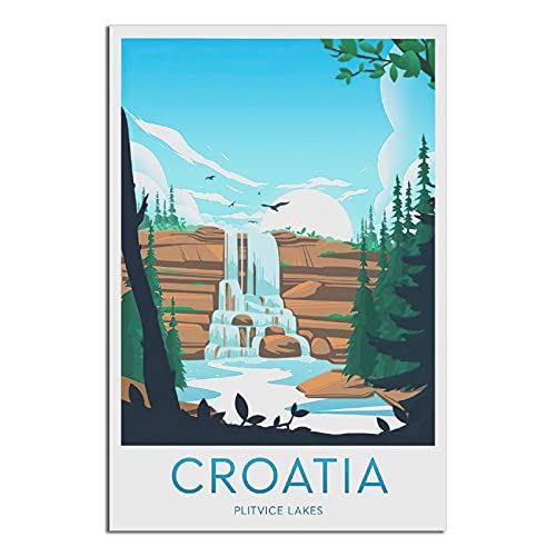 Kroatien Vintage-Reise-Poster Plitvice Seen, modernes Büro, Familie, Schlafzimmer, Wanddekoration, Poster, Geschenk von GHJKY