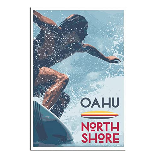 Oahu North Shore Vintage Style Reiseposter Surfing Surfer Hawai'i USA Kunstposter Modern Office Family Bedroom Wall Decor Poster Gift von GHJKY
