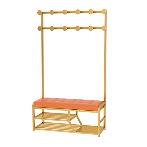 Kleiderstange Garderobenleiste Eingangsgarderobe 4 in 1 Flur Baum Multifunktions Schuhwechsel Hocker Lagerregal mit Haken Flur Zuhause Schlafzimmer Trockenständer Einfache Montage von GHJUMKFDF