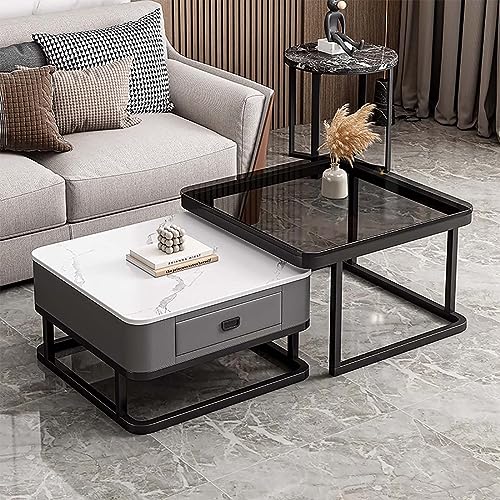 Couchtisch Gold 2er-Set Couchtisch aus Glas mit Metallrahmen Couchtische für Wohnzimmer Quadratischer Couchtisch mit Stauraum Modernes Design Zuhause Einfache Montage für Wohnzimmer Büro (Fa von GHKFEJGDEN