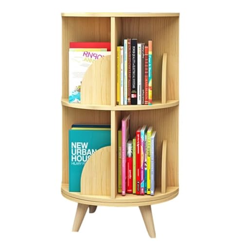 Drehbares Bücherregal, 1/2/3-stöckig, rundes Bücherregal aus Holz, multifunktionales Ausstellungsbücherregal für das Home-Office, für Kinderzimmer, Arbeitszimmer, Schlafzimmer, Wohnzimmer (F von GHKFEJGDEN
