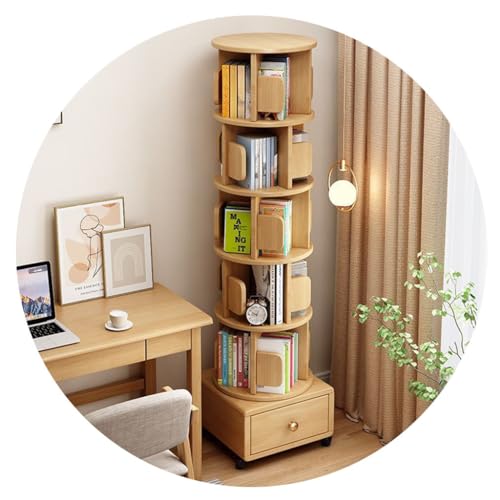 Drehbares Bücherregal, 5-stufiges, drehbares Bücherregal aus Holz, hohes, schmales Bücherregal, bodenstehendes Eckregal für Wohnzimmer, für Schlafzimmer, Wohnzimmer, Arbeitszimmer, Büro (Hol Drehbares Bücherregal, 5-stufiges, drehbares Bücherregal aus Holz, hohes, schmales Bücherregal, bodenstehendes Eckregal für Wohnzimmer, für Schlafzimmer, Wohnzimmer, Arbeitszimmer, Büro (Hol von GHKFEJGDEN