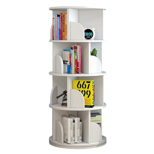 Drehbares Bücherregal mit 2/3/4/5/6 Ebenen, drehbares Bücherregal, 360°-Präsentationsregal, weißes Bücherregal, drehbares rundes Bücherregal aus Holz für Wohnzimmer und Schlafzimmer (Größe: von GHKFEJGDEN