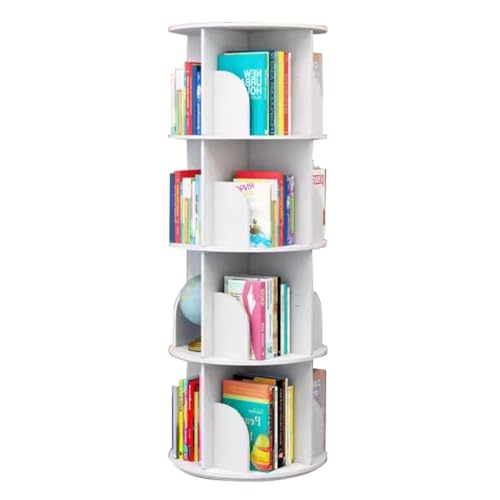 Drehbares Bücherregal mit 2/3/4/5/6 Ebenen, multifunktionaler drehbarer Bücherregal-Organizer, 360 ° drehbares Bücherregal für Wohnzimmer und Heimbüro (Farbe: Weiß, Größe: 40 * 40 * 128 cm) von GHKFEJGDEN