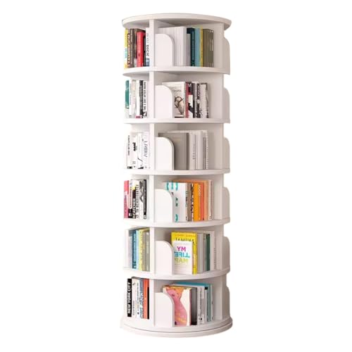 GHKFEJGDEN 5/6-lagiges drehbares Bücherregal, Bücherregal aus Holz, hohes Bücherregal, modernes, um 360 ° drehbares Lagerregal, bodenstehende Regale (Farbe: Weiß, Größe: 50 x 194 cm) von GHKFEJGDEN